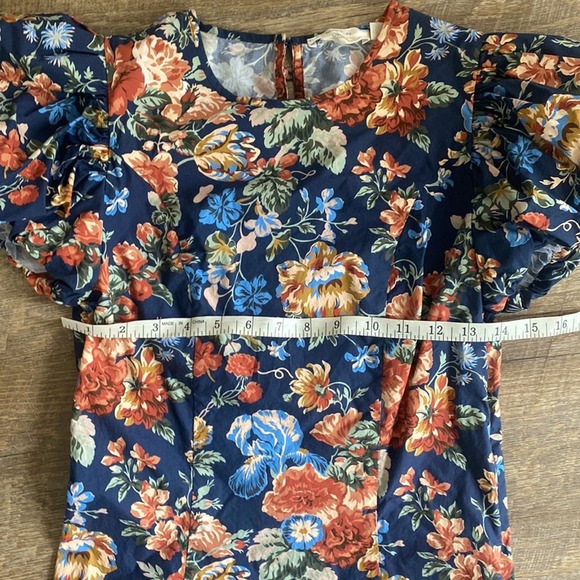 Doen Floral Puff Sleeve Dress - Blue and Red - Picture 7 of 11